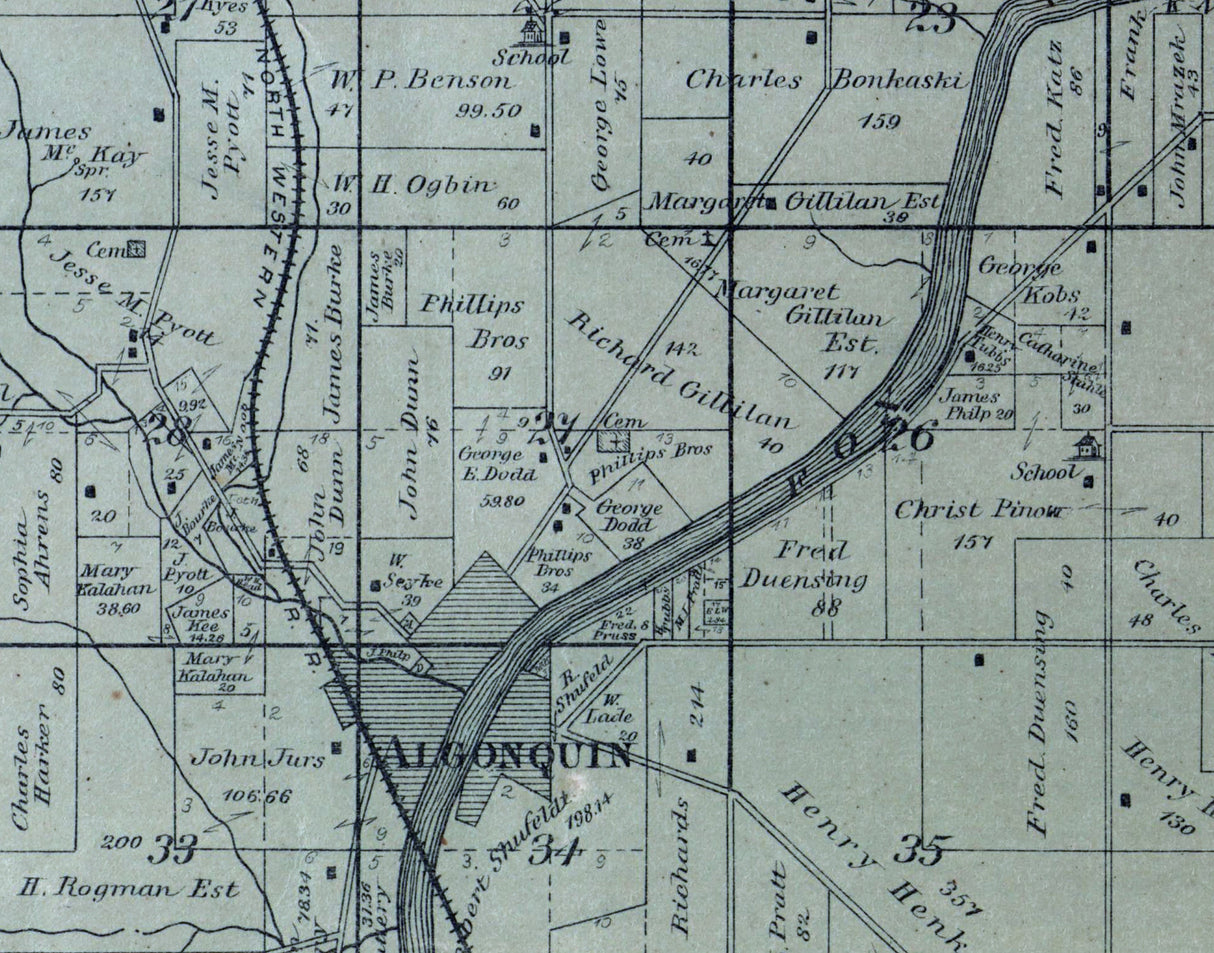 1892 Map of Algonquin Township McHenry County Illinois