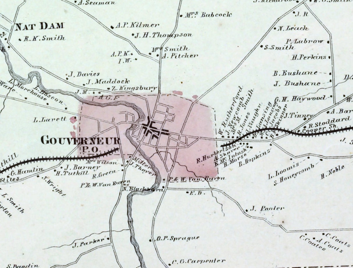 1865 Map of Gouverneur Township Saint Lawrence County New York