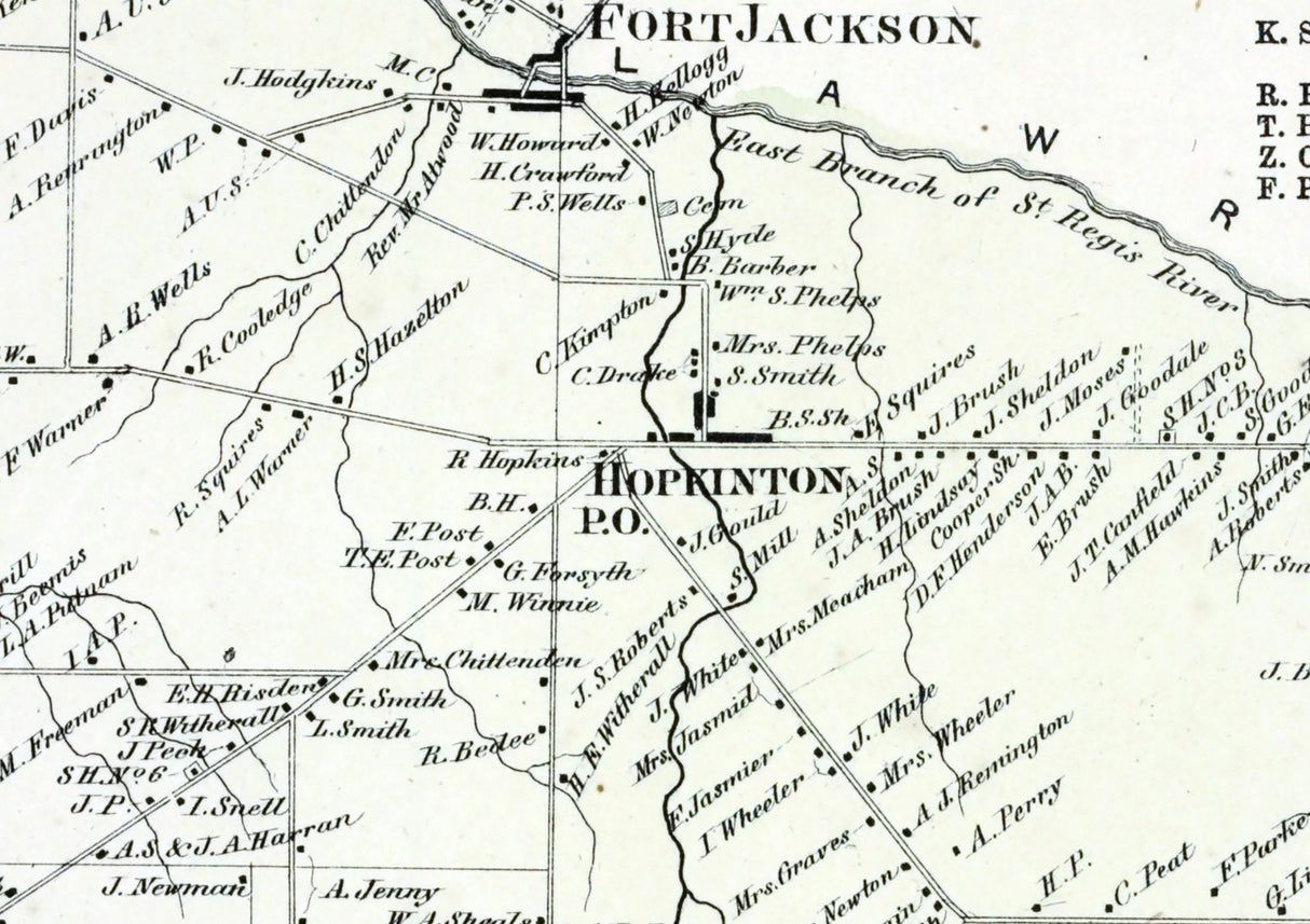 1865 Map of Hopkinton Township Saint Lawrence County New York