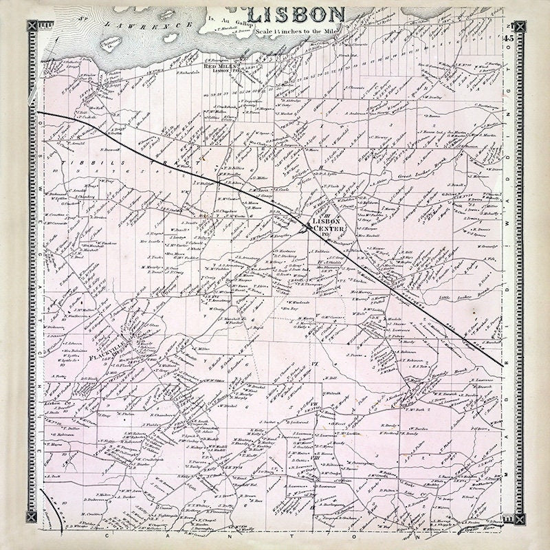 1865 Map of Lisbon Township Saint Lawrence County New York