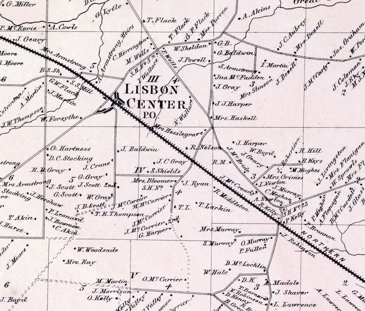 1865 Map of Lisbon Township Saint Lawrence County New York