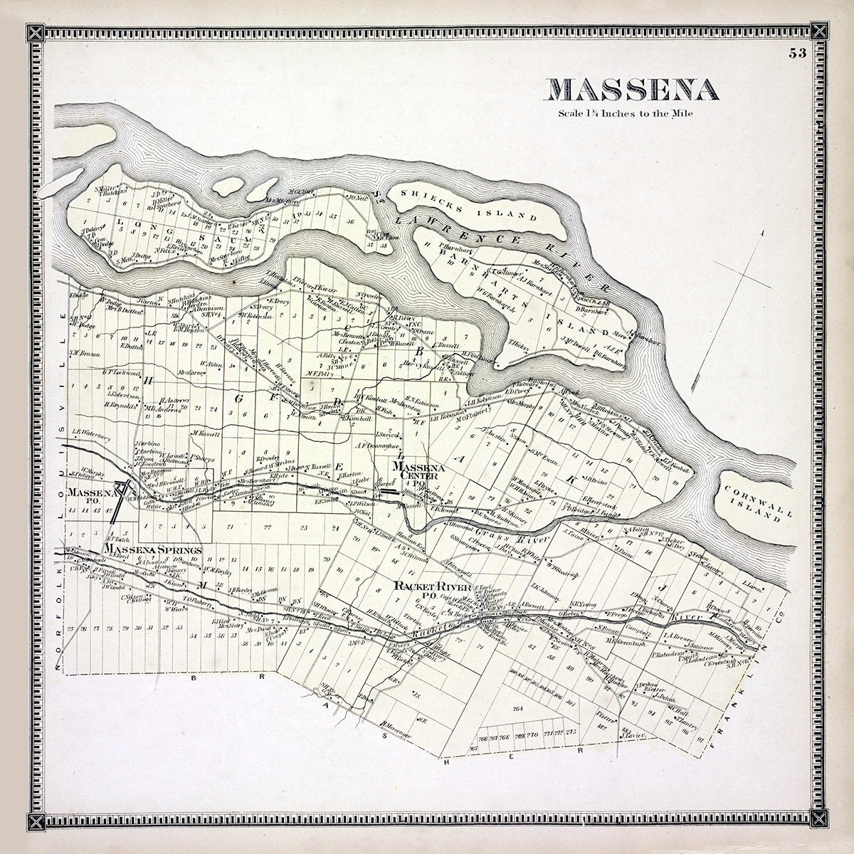 1865 Map of Massena Township Saint Lawrence County New York