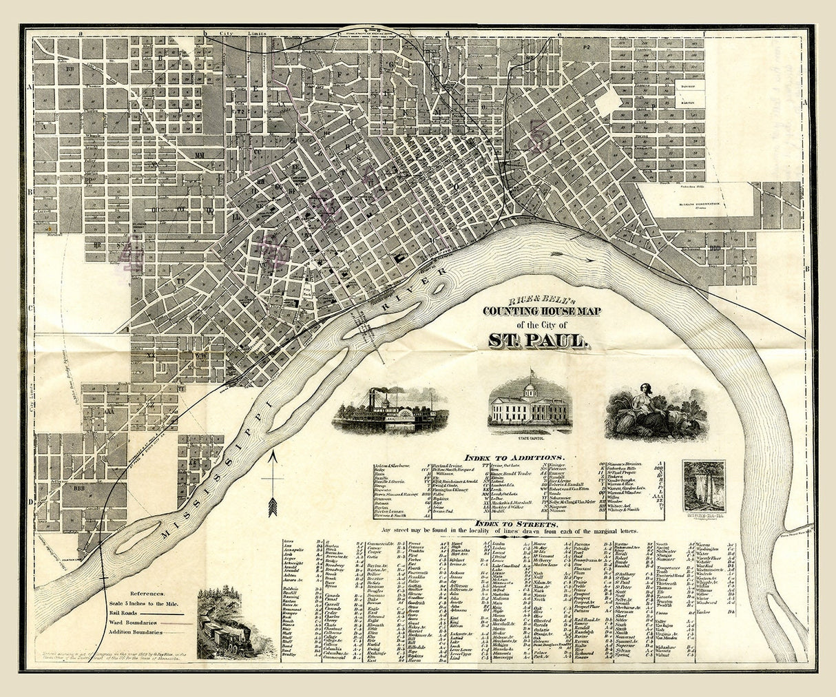 1869 Map of Saint Paul Minnesota