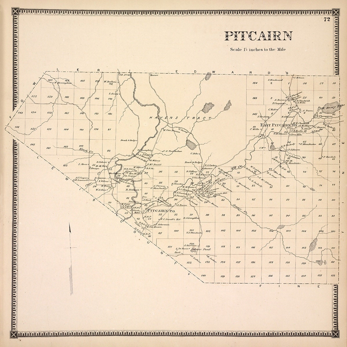 1865 Map of Pitcairn Saint Lawrence County New York