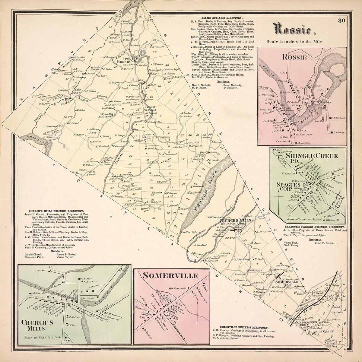 1865 Map of Rossie Township Saint Lawrence County New York