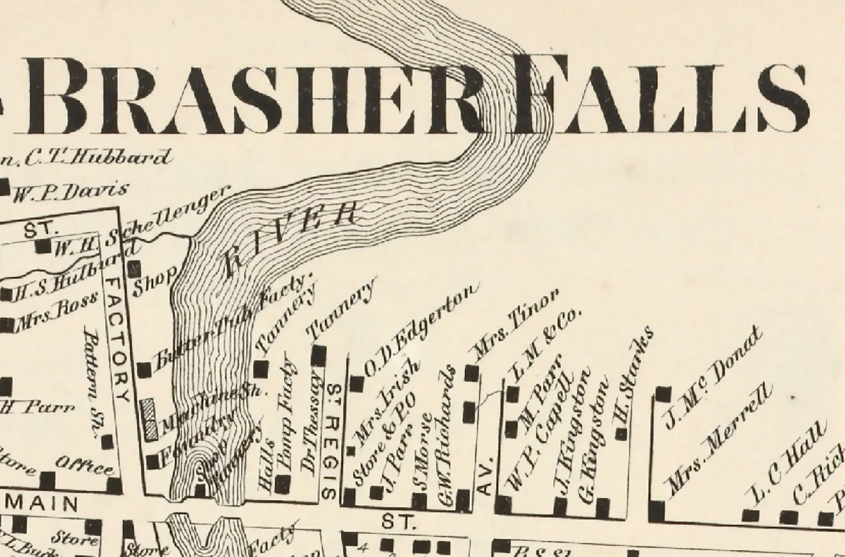 1865 Town Map of Brasher Falls Saint Lawrence County New York