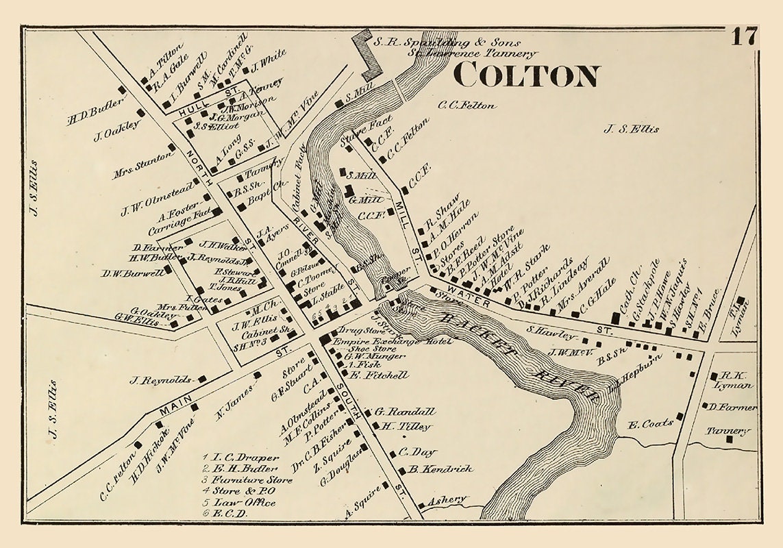 1865 Town Map of Colton Saint Lawrence County New York