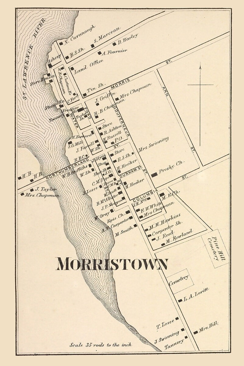1865 Town Map of Morristown Saint Lawrence County New York