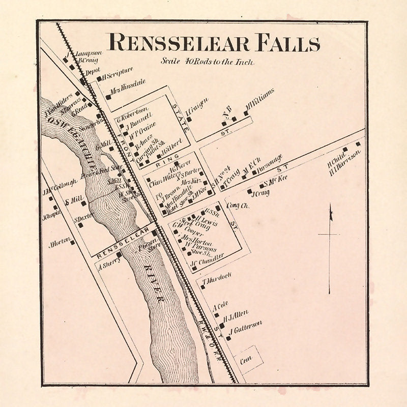 1865 Town Map of Rensselear Falls Saint Lawrence County New York