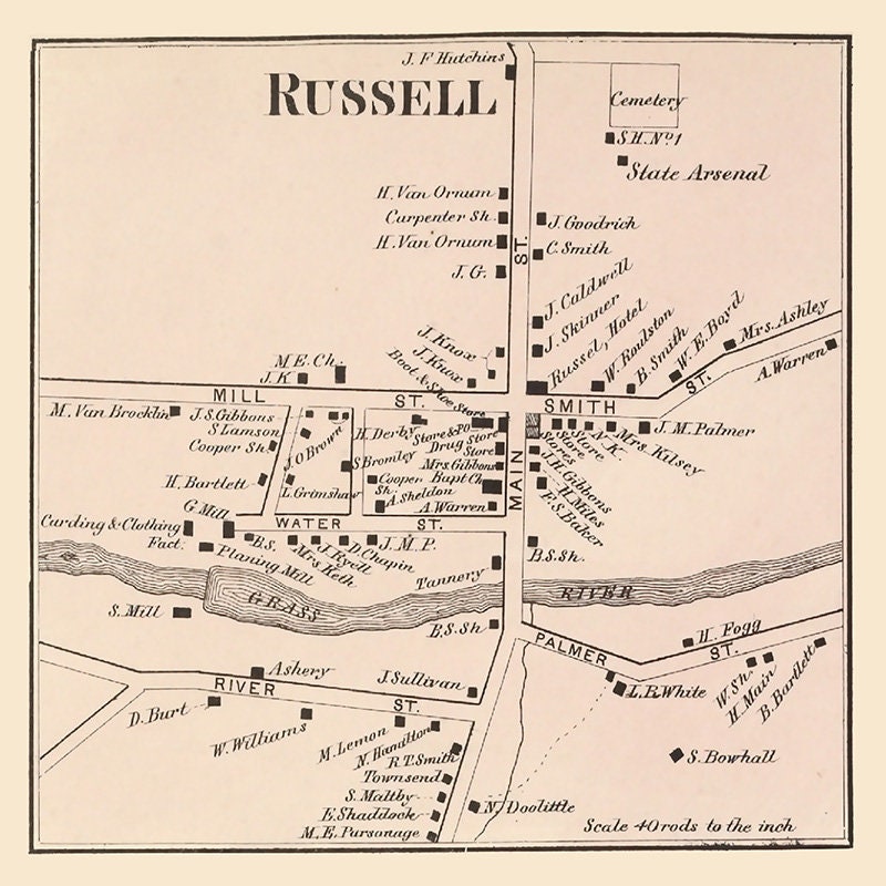 1865 Town Map of Russell Saint Lawrence County New York