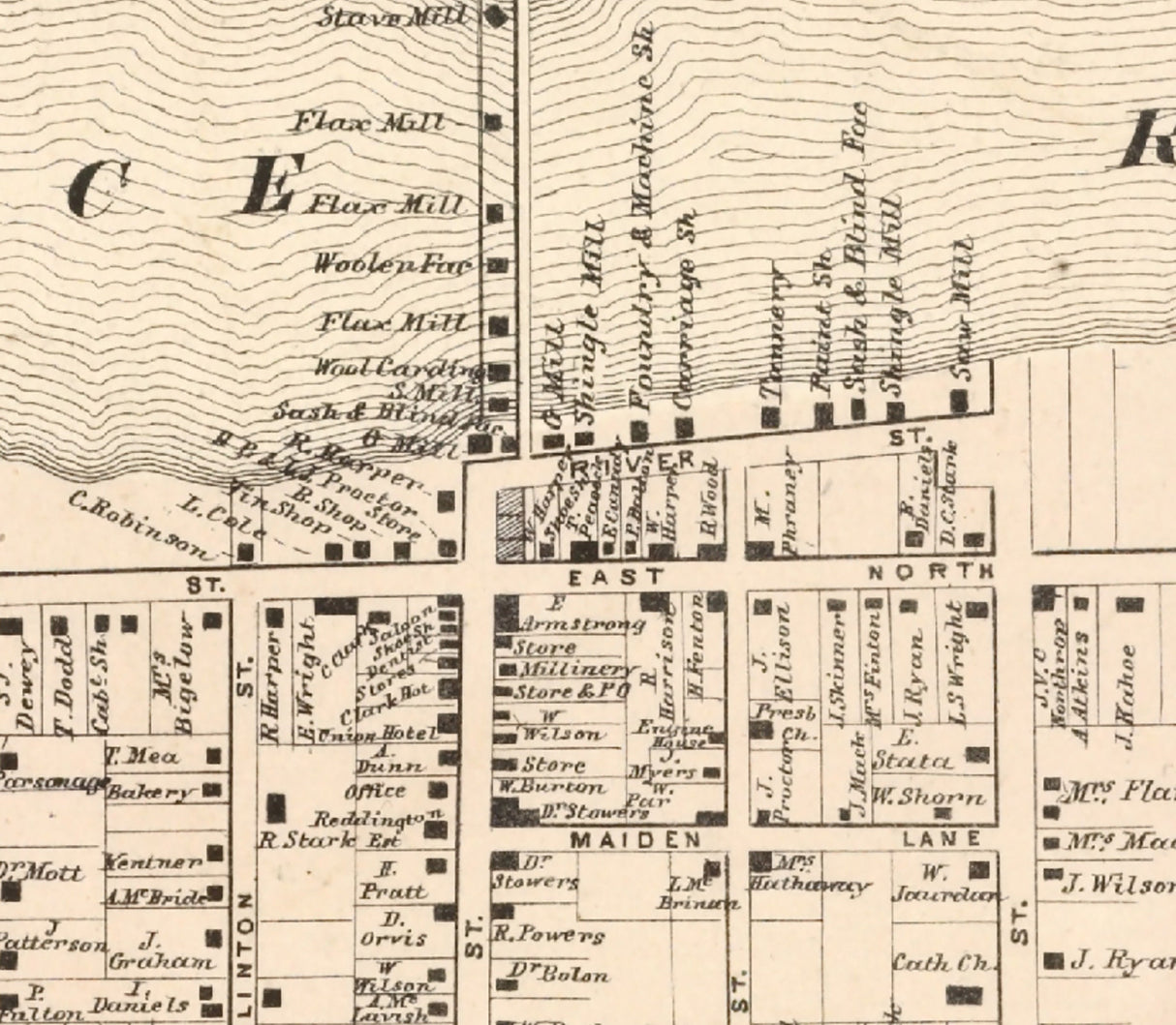 1865 Town Map of Waddington and Massena Saint Lawrence County NY