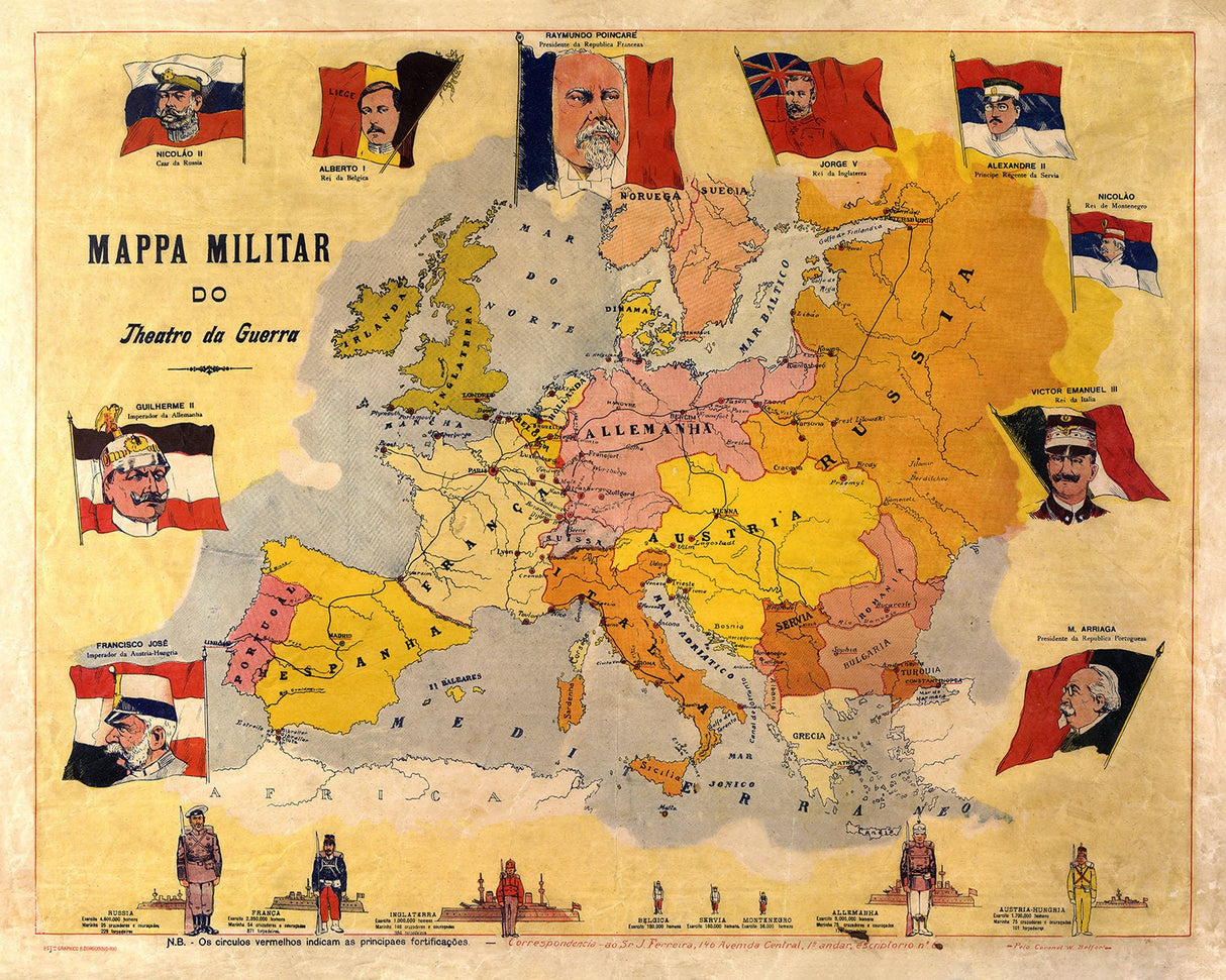 1914 Map of Europe Military Theater of War