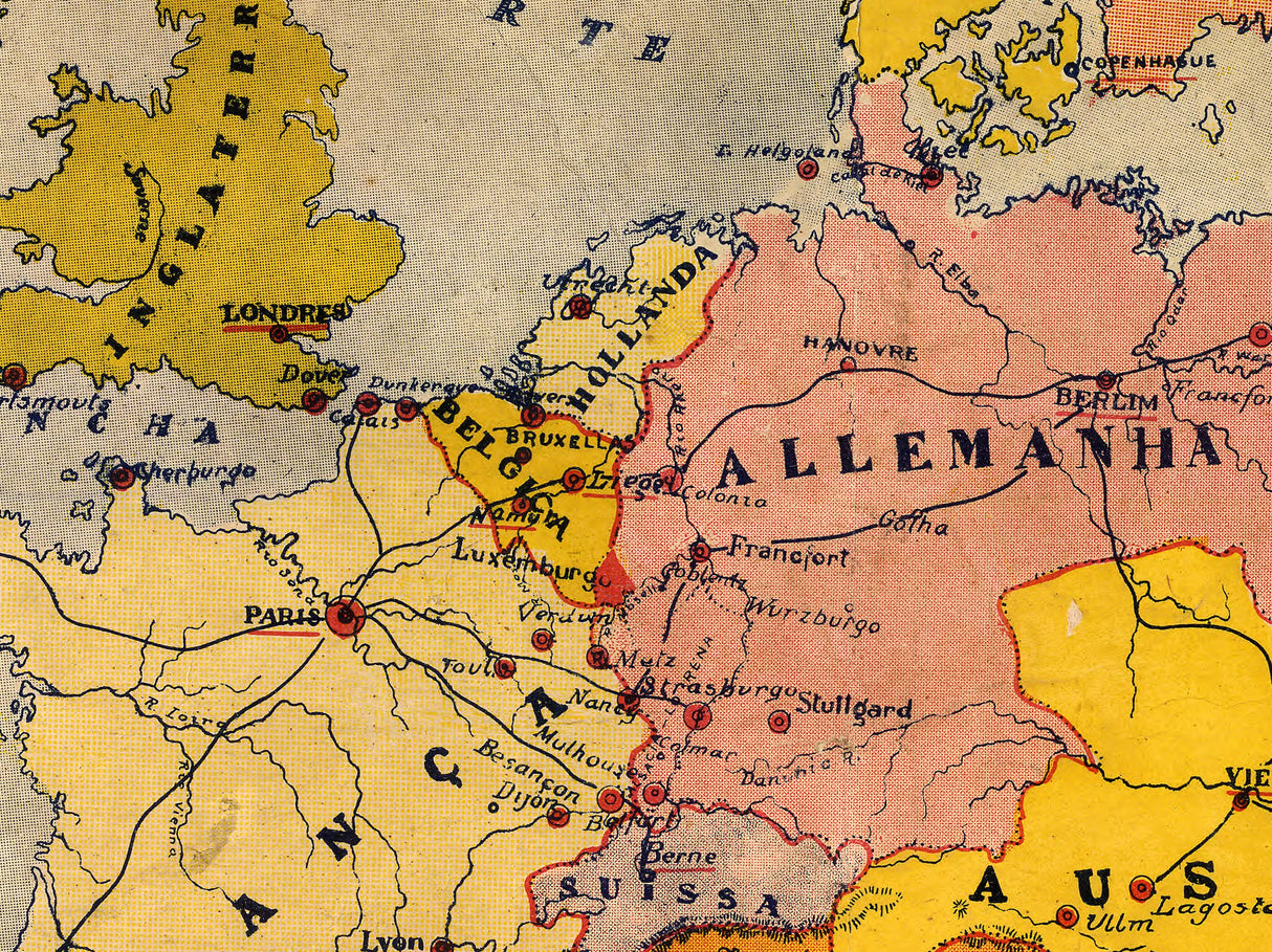 1914 Map of Europe Military Theater of War