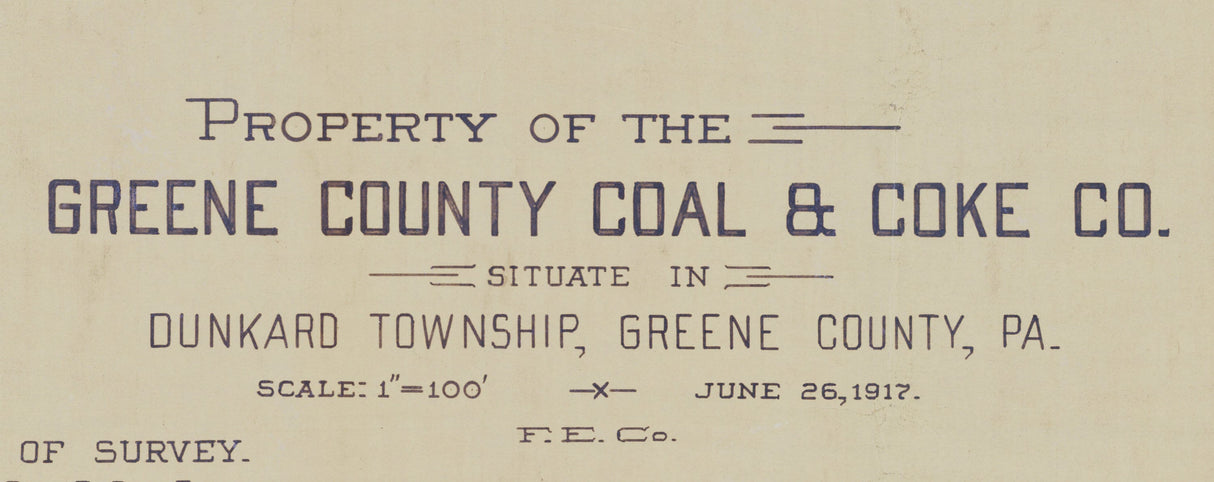 1917 Map of the Greene County Coal and Coke Company Pennsylvania