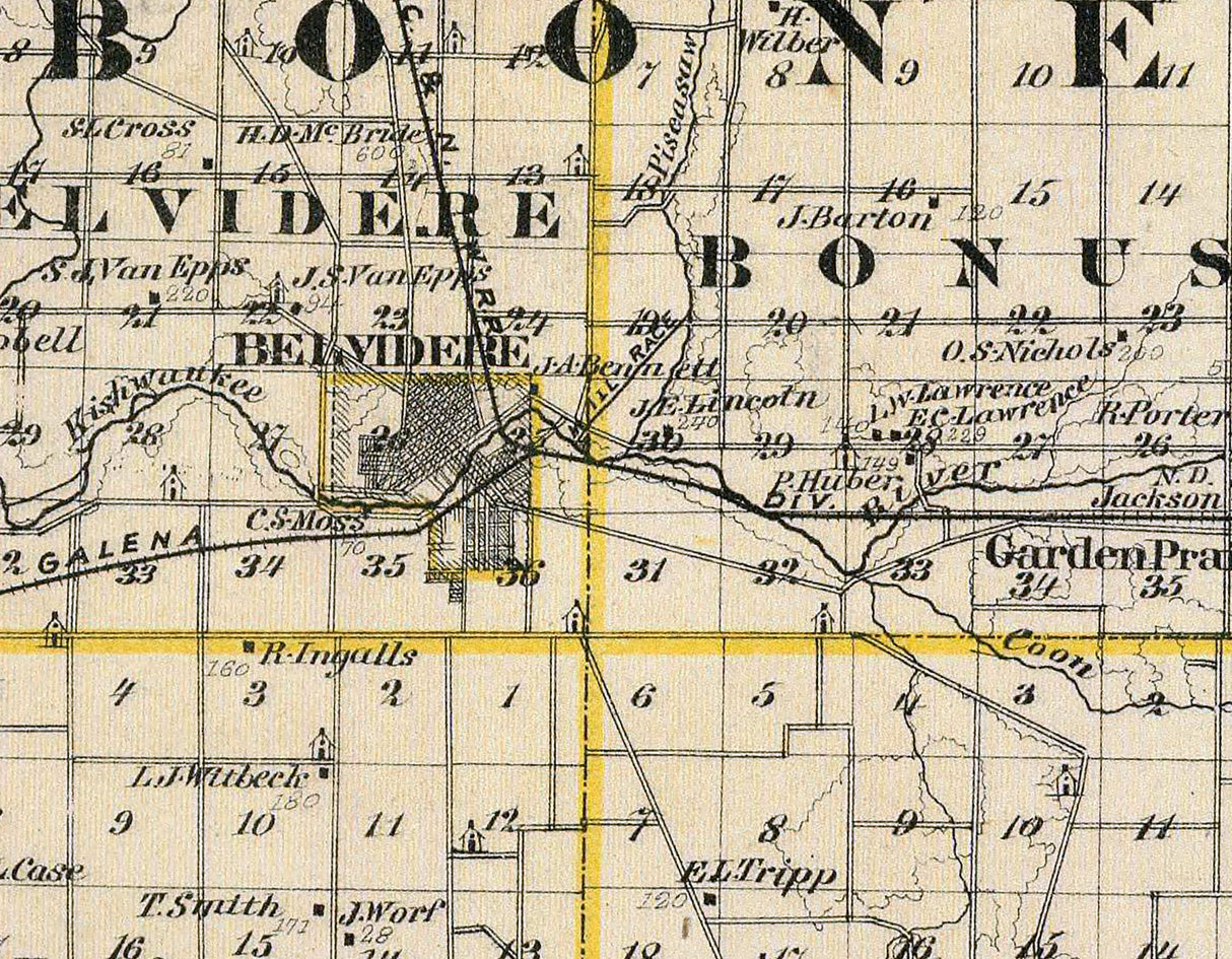 1876 Map of Boone and McHenry County Illinois