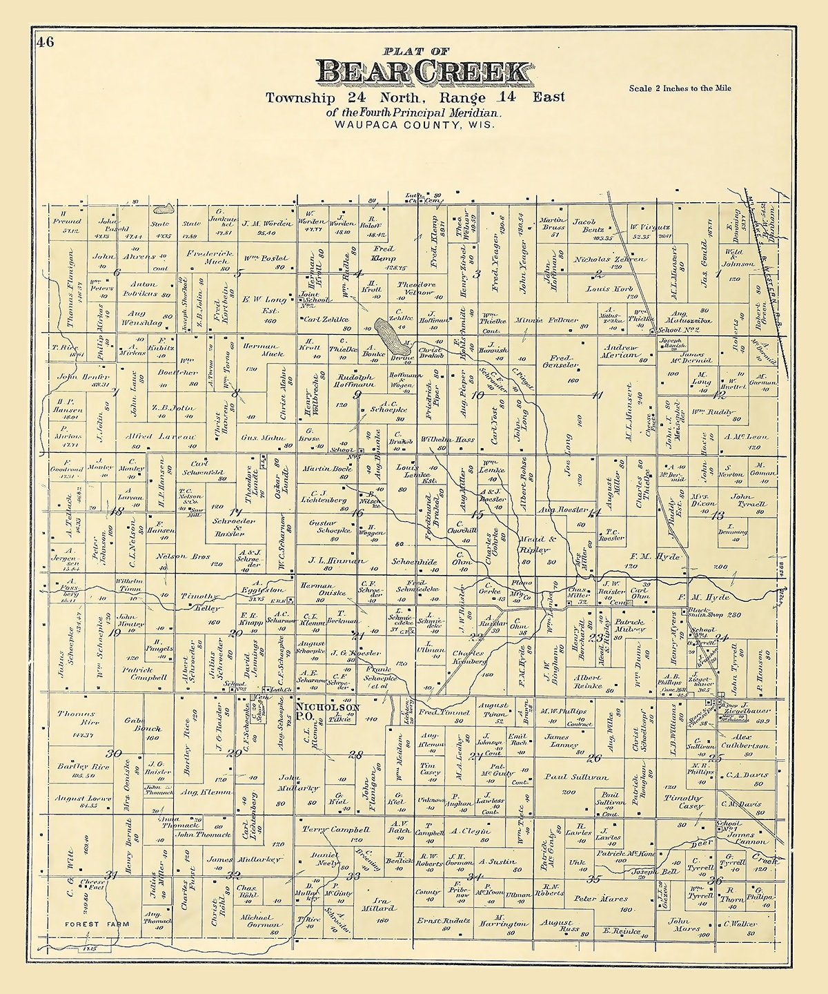 1889 Map of Bear Creek Township Waupaca County Wisconsin