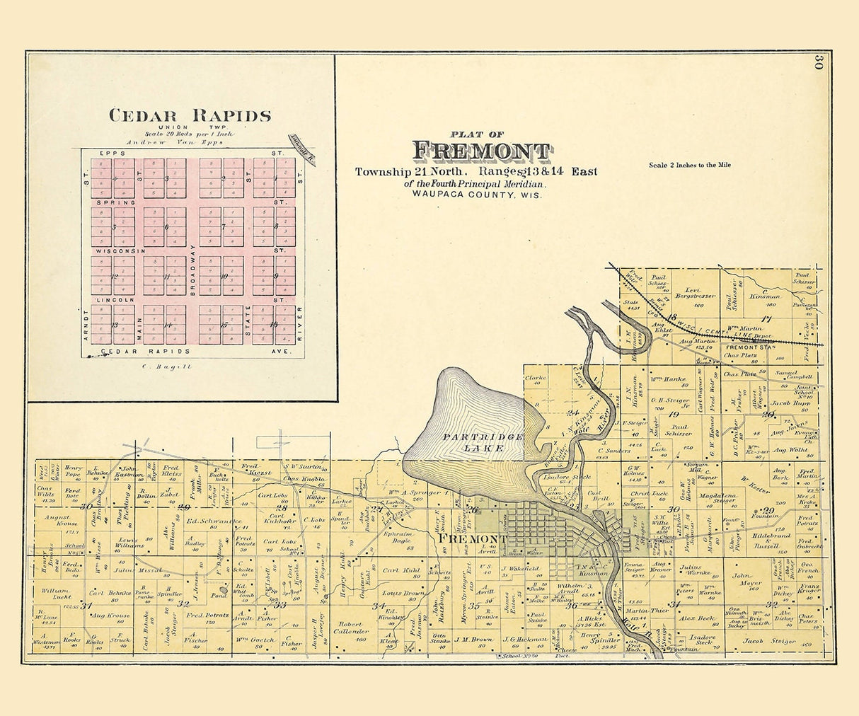 1889 Map of Fremont Township Waupaca County Wisconsin