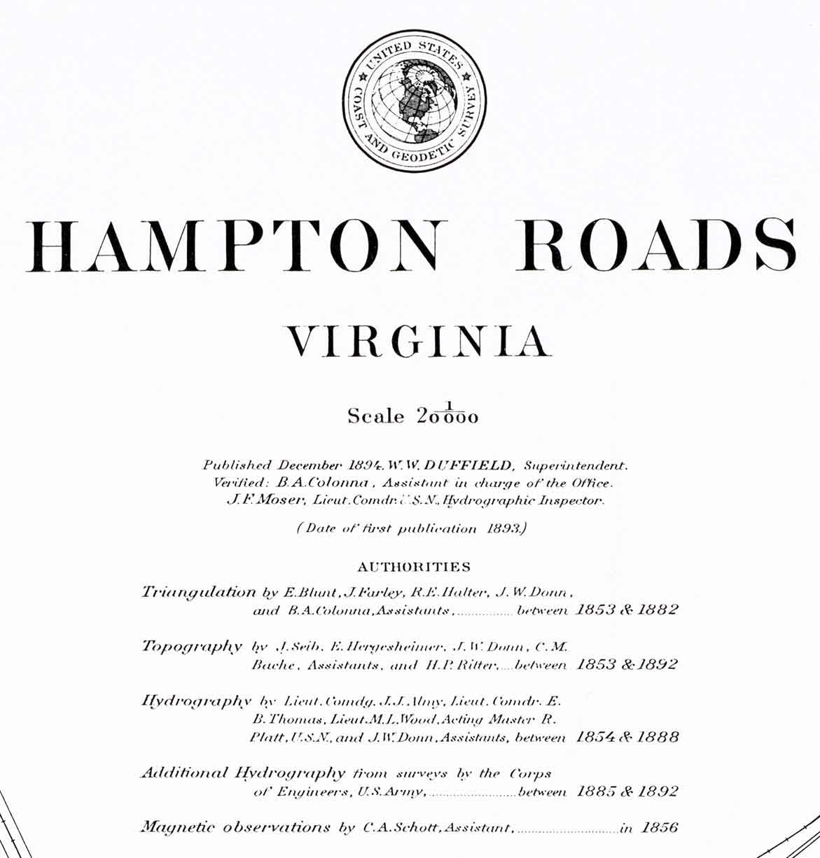 1894 Nautical Map of Hampton Roads Virginia