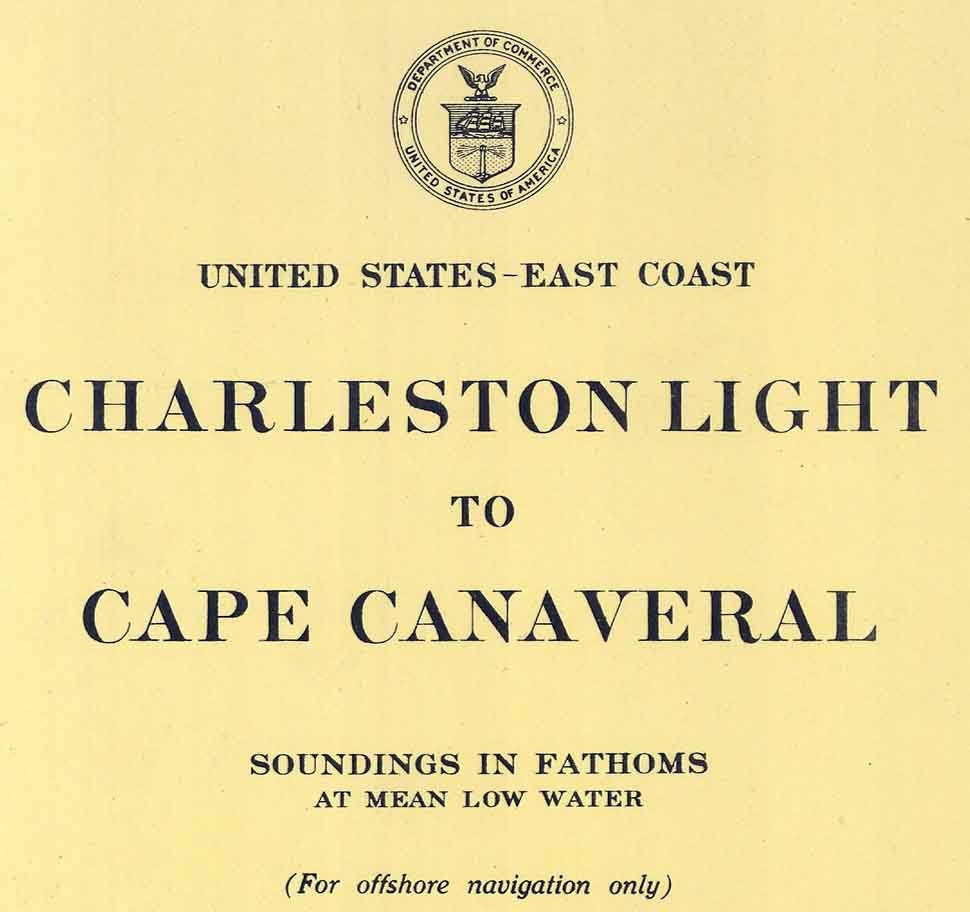 1943 Nautical Map of Ship Wrecks Charleston Light to Cape Canaveral