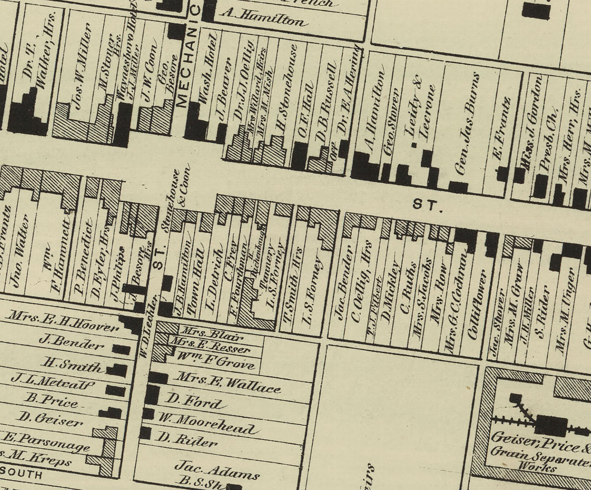 1868 Town Map of Waynesboro Franklin County Pennsylvania