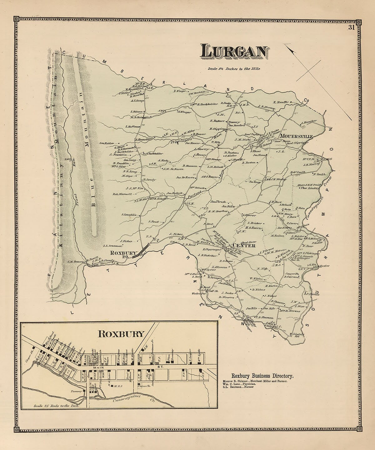 1868 Map of Lurgan Township Franklin County Pennsylvania