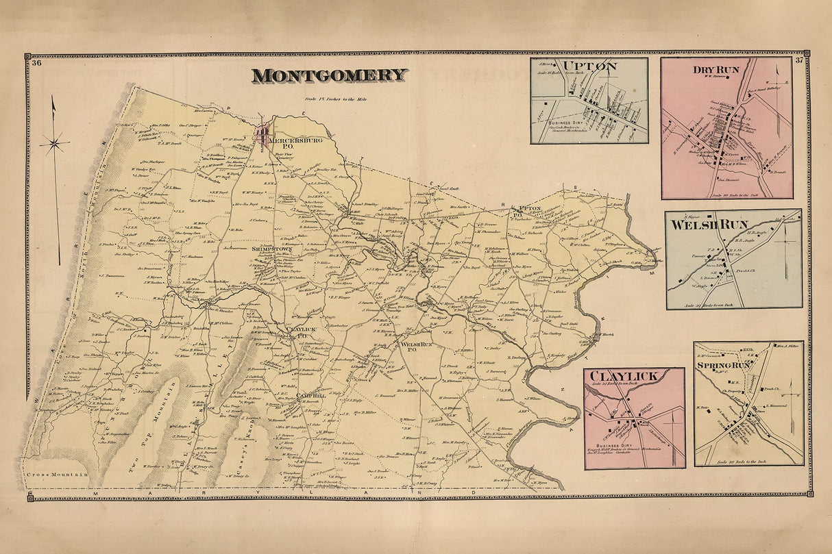 1868 Map of Montgomery Township Franklin County Pennsylvania