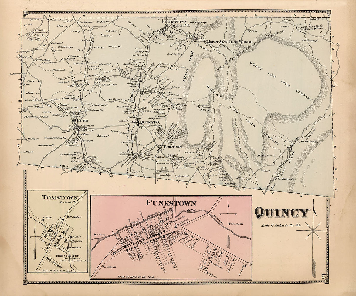 1868 Map of Quincy Township Franklin County Pennsylvania