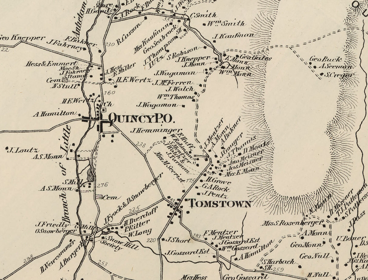 1868 Map of Quincy Township Franklin County Pennsylvania