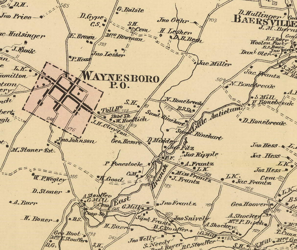 1868 Map of Washington Township Franklin County Pennsylvania