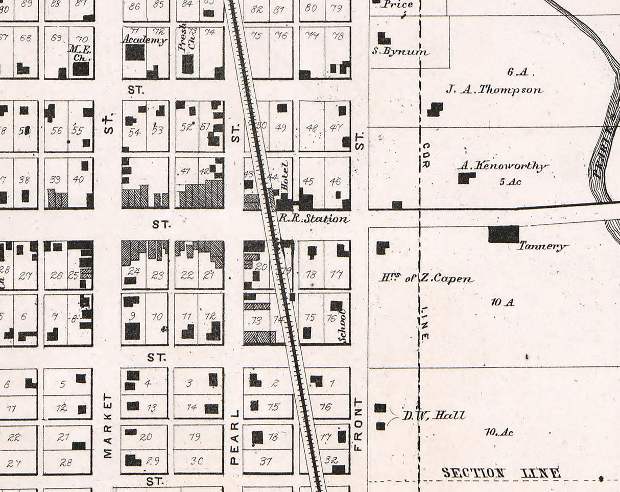 1865 Town Map of Thorntown Boone County Indiana