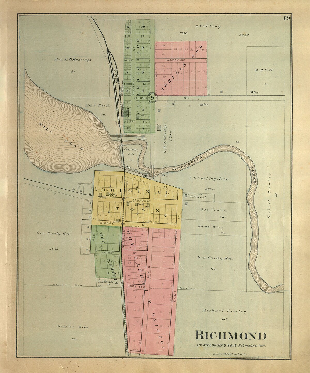 1892 Town Map of Richmond McHenry County Illinois