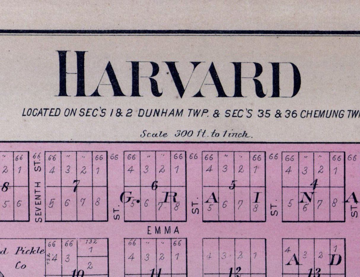 1892 Town Map of Harvard McHenry County Illinois