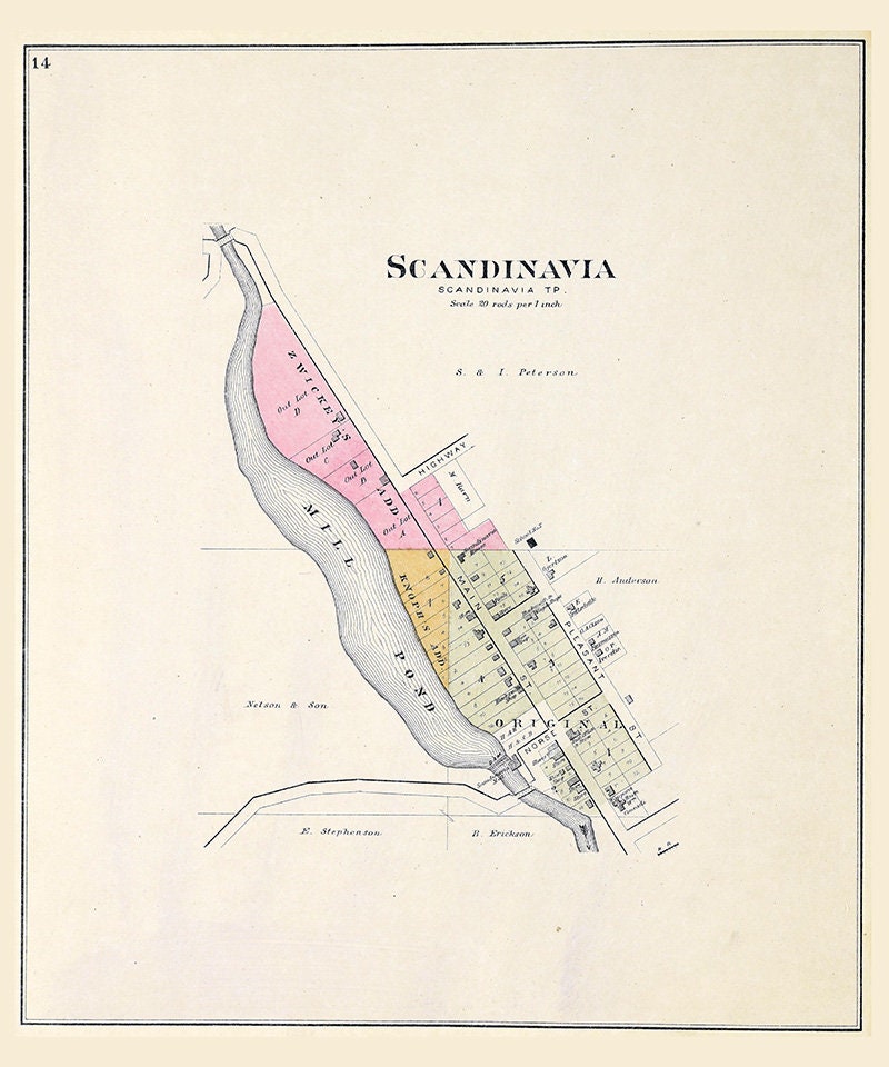 1889 Town Map of Scandinavia Waupaca County Wisconsin