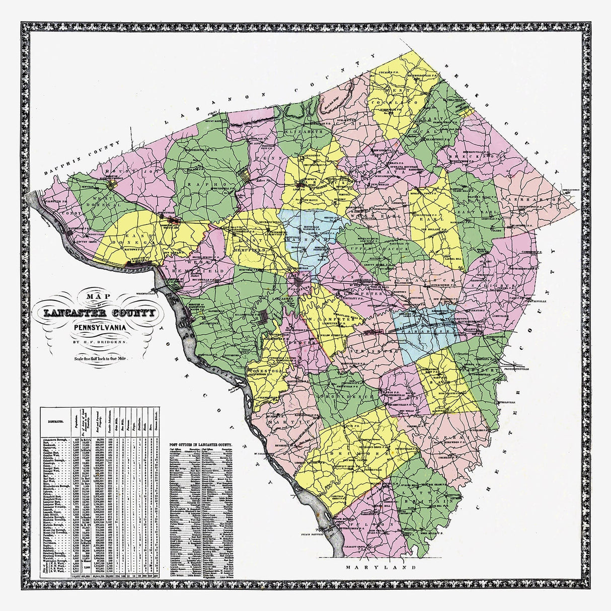 1864 Map of Lancaster County Pennsylvania