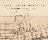 1864 Town Map of Marietta Lancaster County Pennsylvania Mount Joy