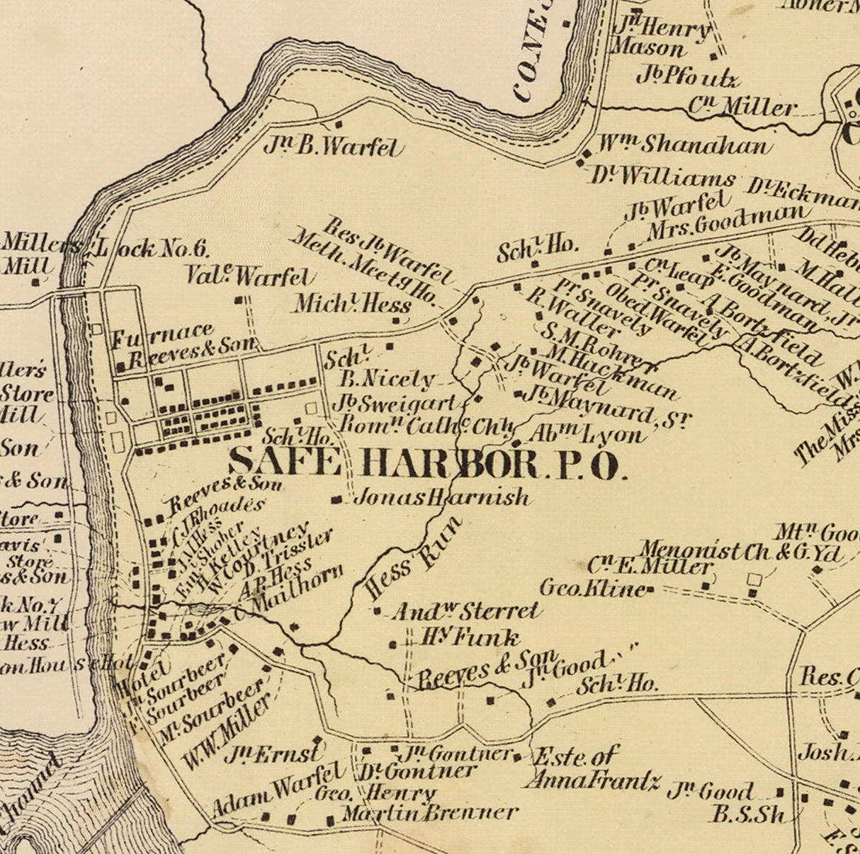 1864 Map of Conestoga Township Lancaster County Pennsylvania