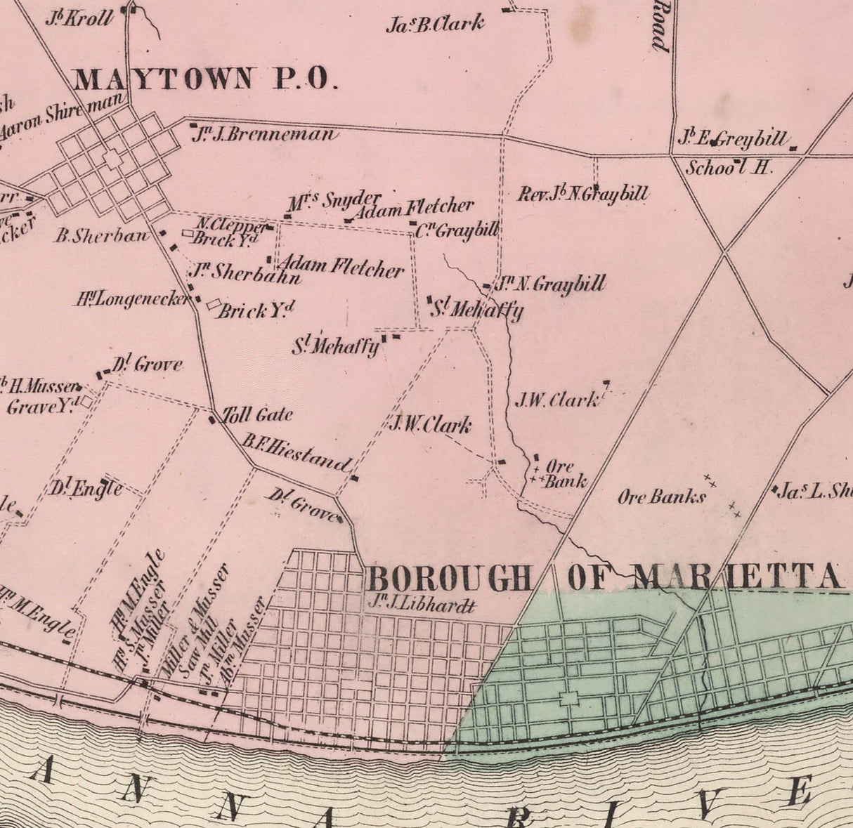 1864 Map of East Donegal Township Lancaster County Pennsylvania