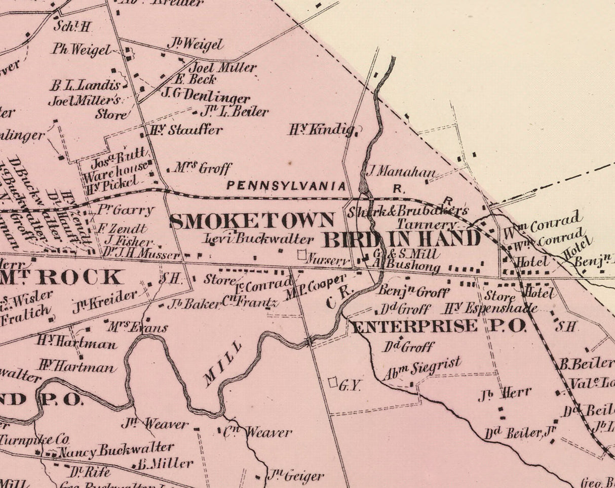 1864 Map of East Lampeter Township Lancaster County Pennsylvania