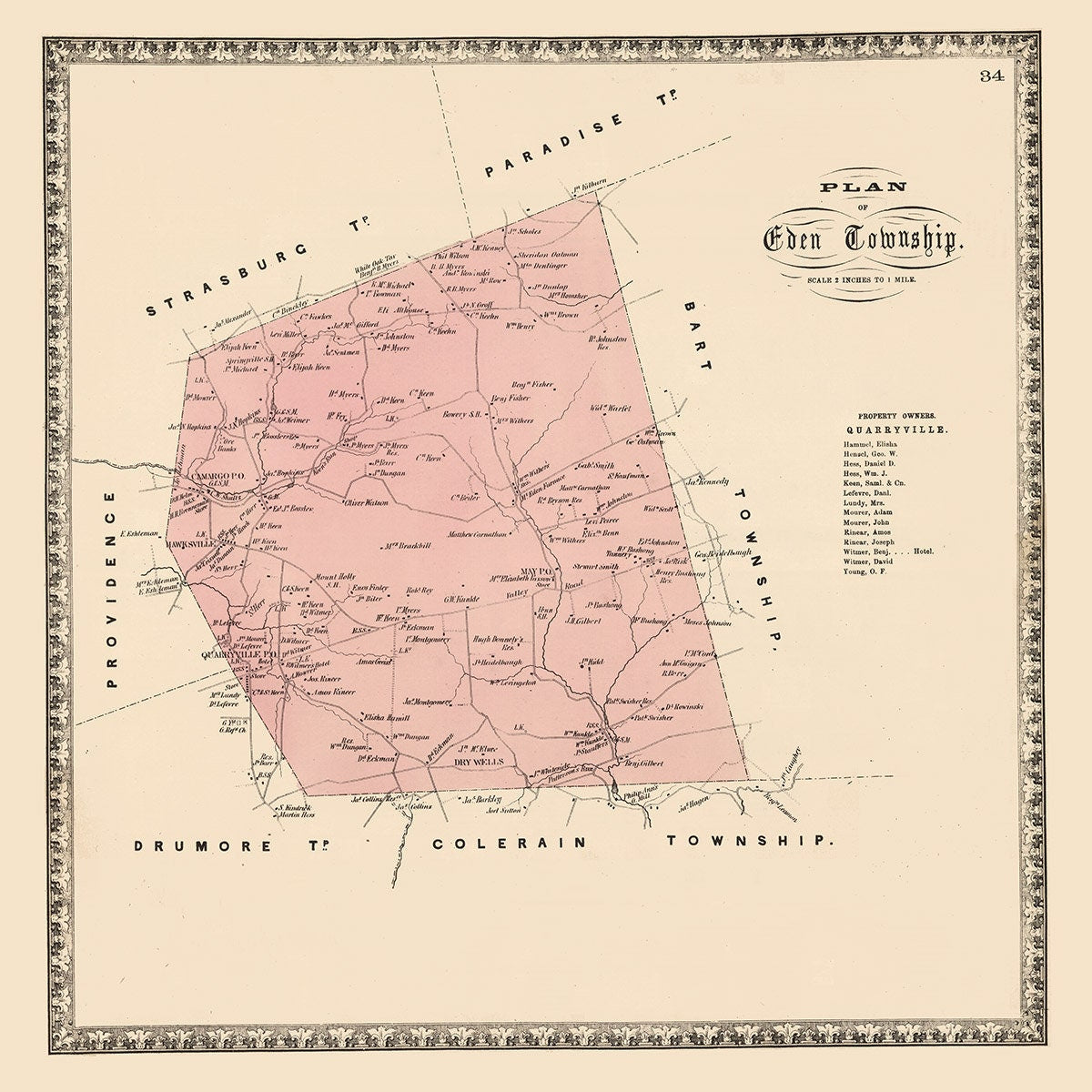 1864 Map of Eden Township Lancaster County Pennsylvania
