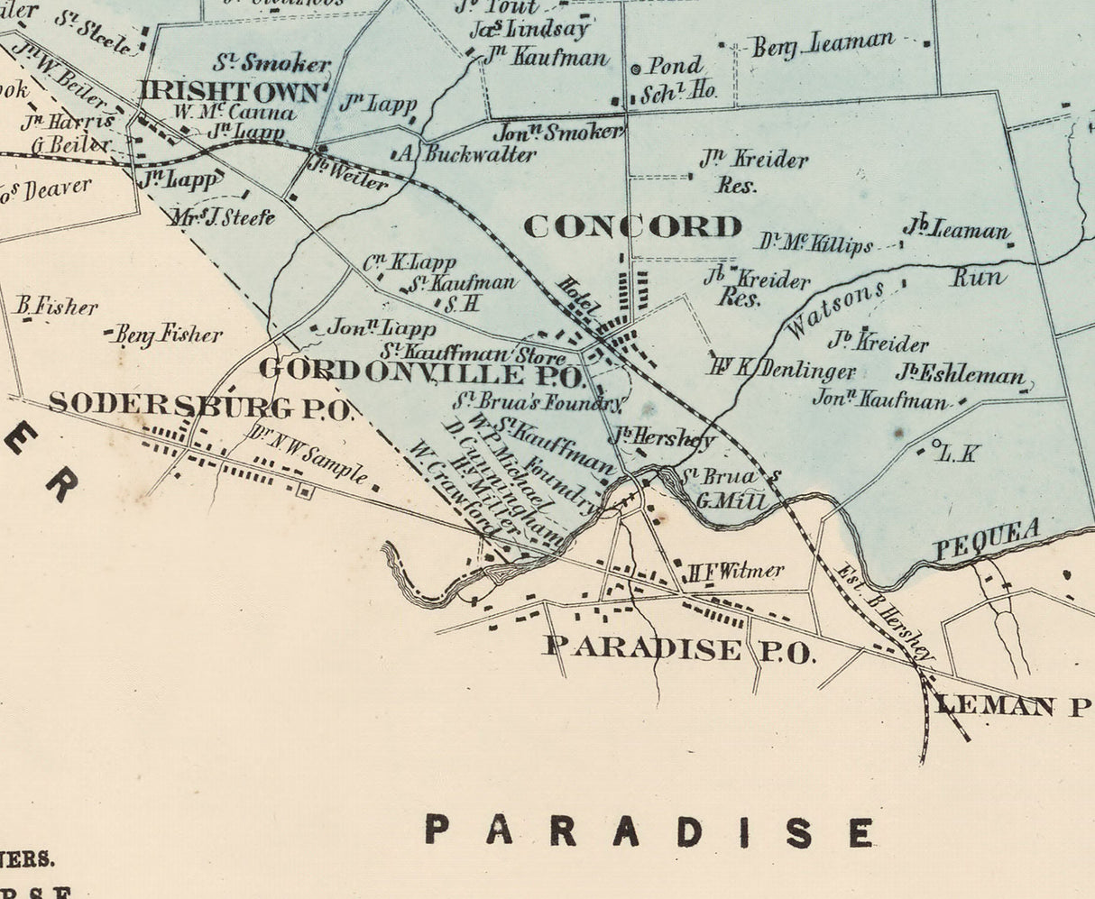 1864 Map of Leacock Township Lancaster County Pennsylvania
