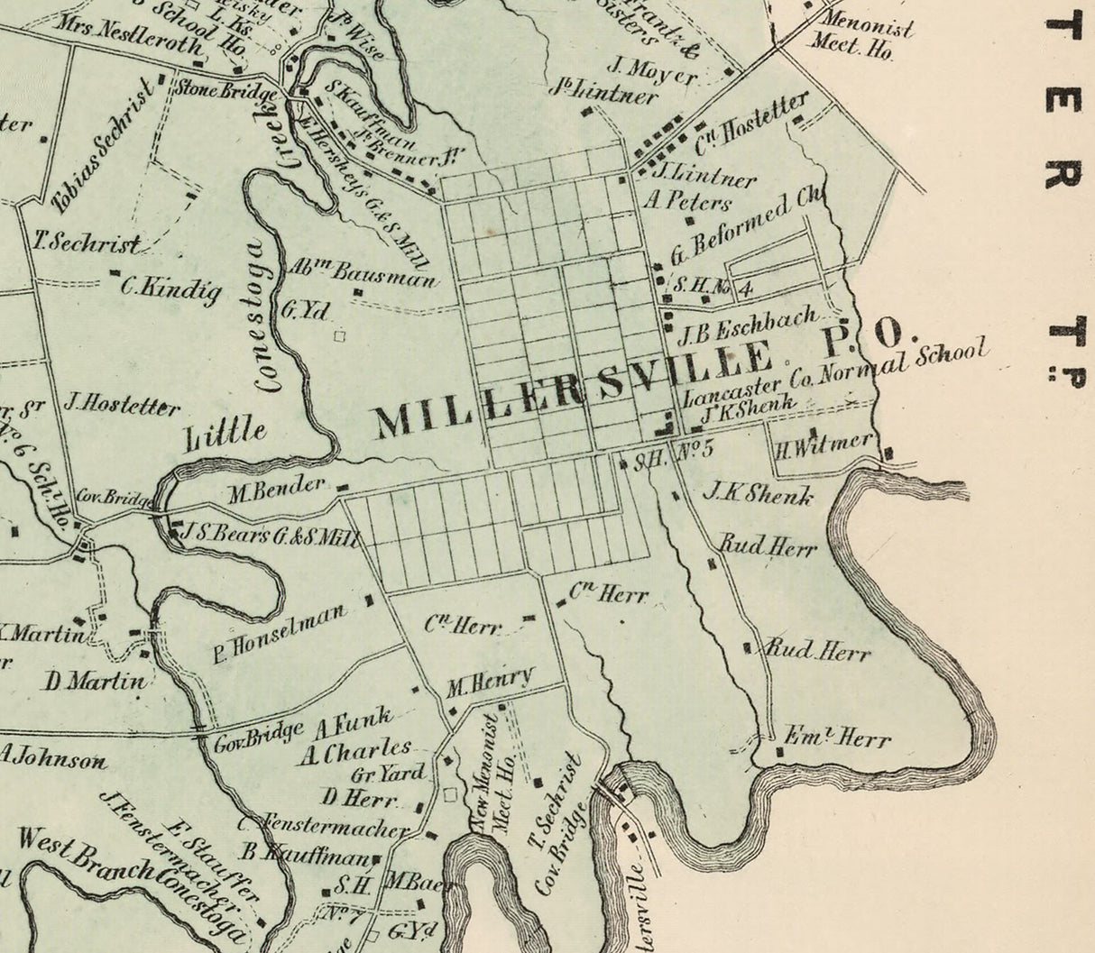 1864 Map of Manor Township Lancaster County Pennsylvania