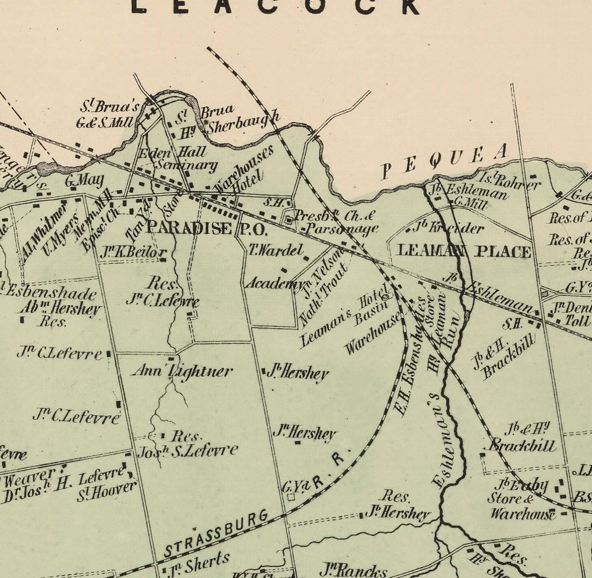 1864 Map of Paradise Township Lancaster County Pennsylvania