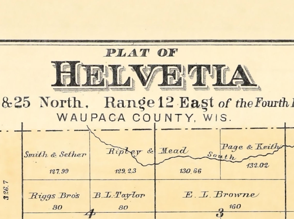 1889 Map of Helvetia Township Waupaca County Wisconsin