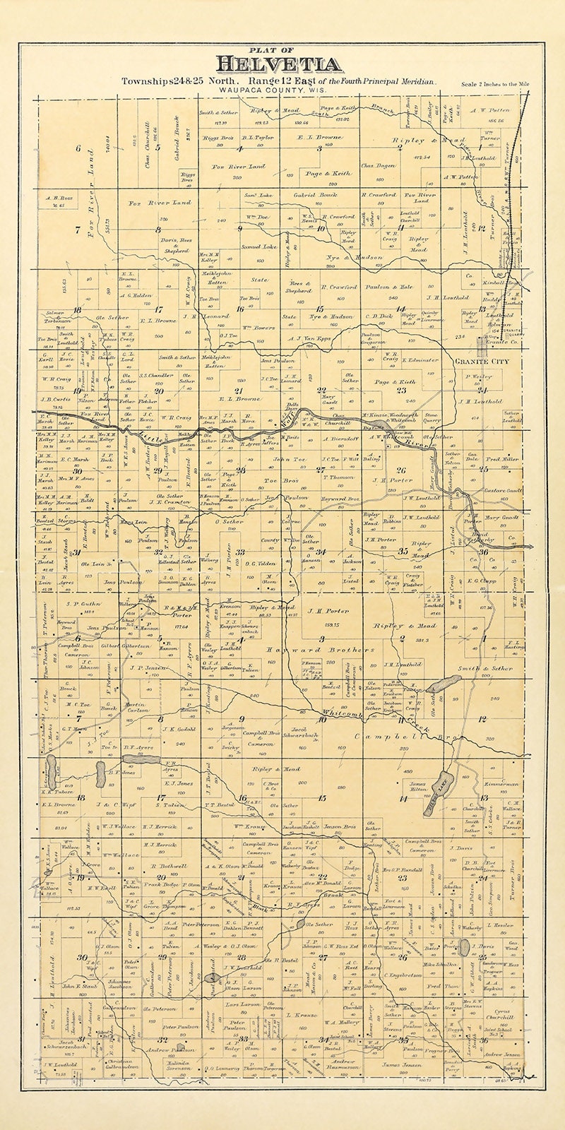 1889 Map of Helvetia Township Waupaca County Wisconsin