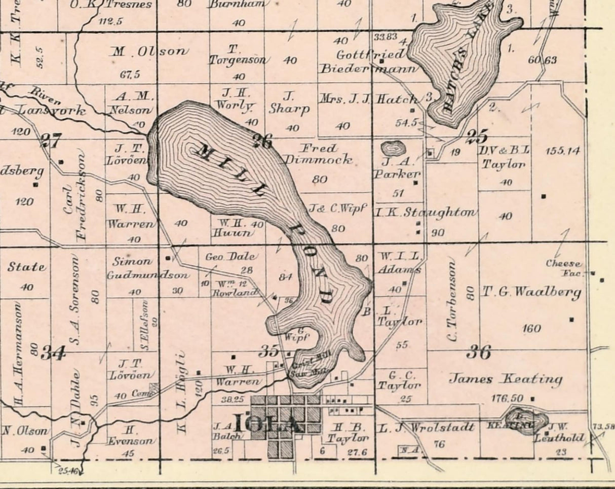 1889 Map of Iola Township Waupaca County Wisconsin