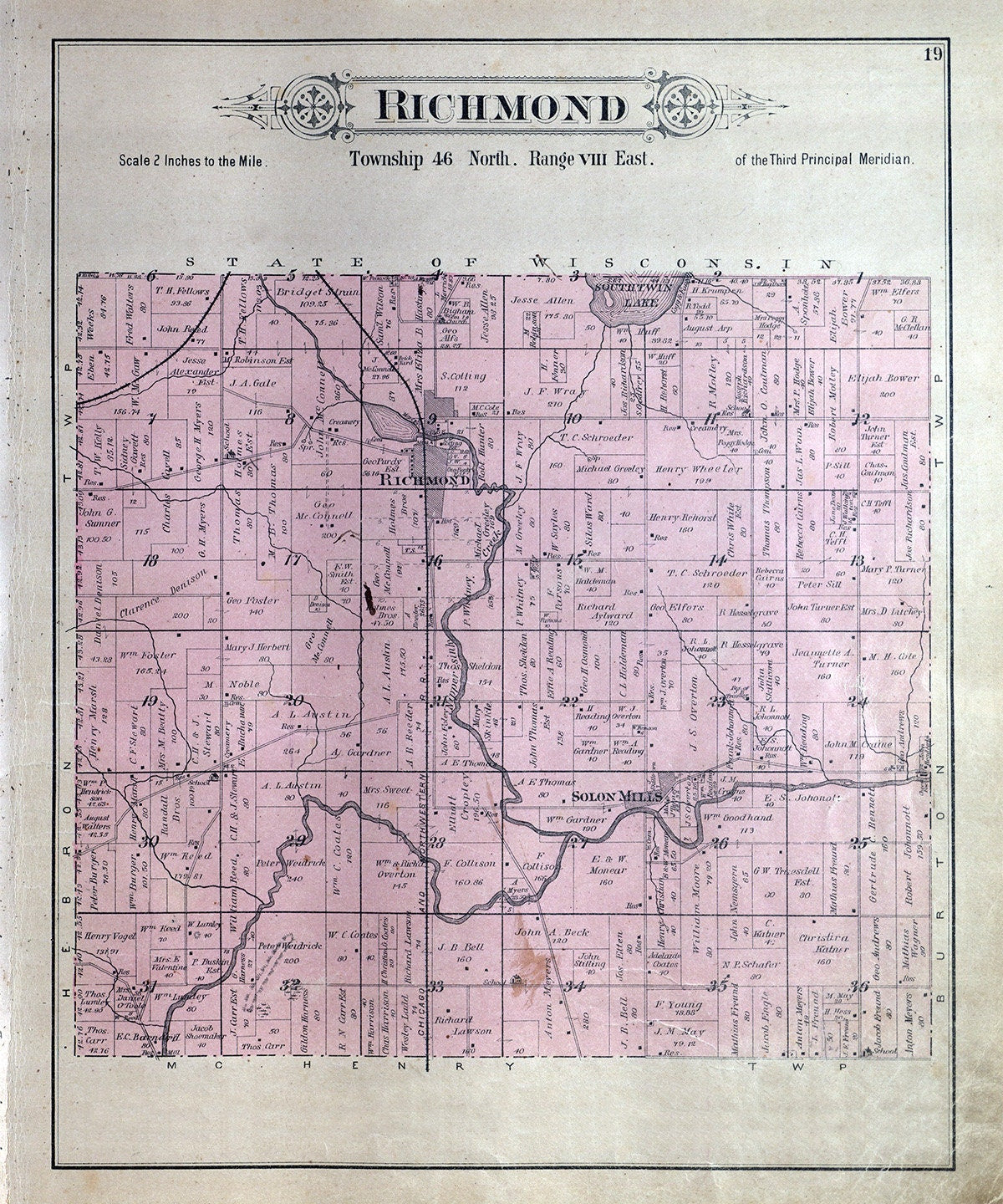 1892 Map of Richmond Township McHenry County Illinois