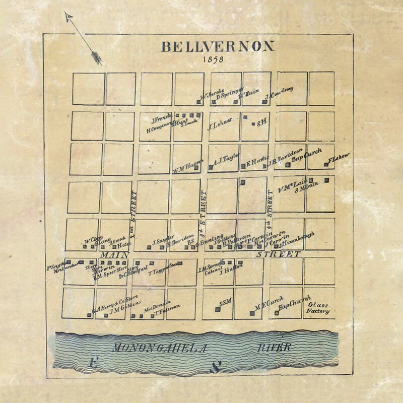 1858 Town Map of Bellvernon Fayette County Pa