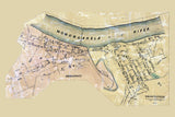 1858 Town Map of Bridgeporte and Brownsville Fayette County Pa