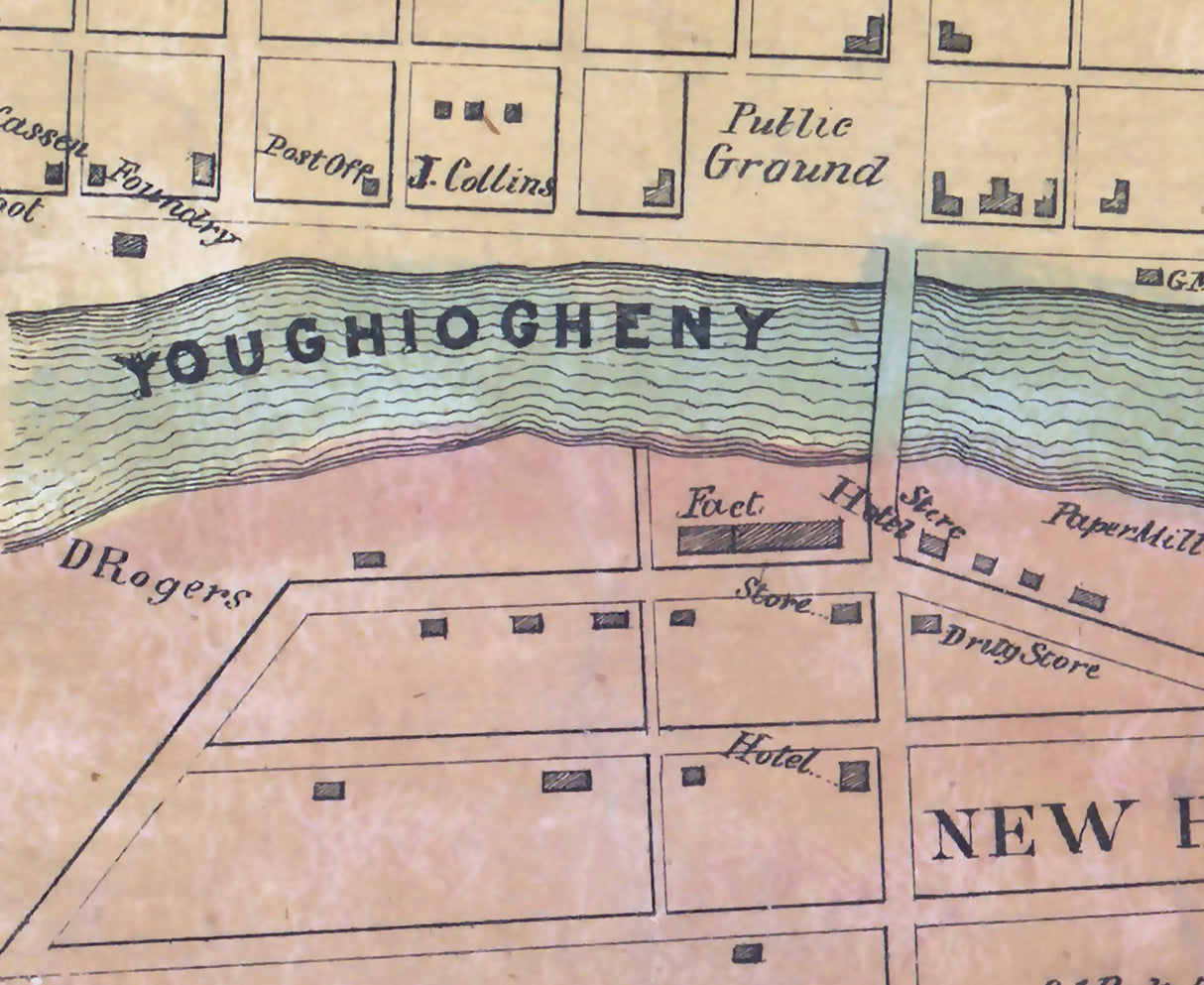 1858 Town Map of Connellsville Fayette County Pa