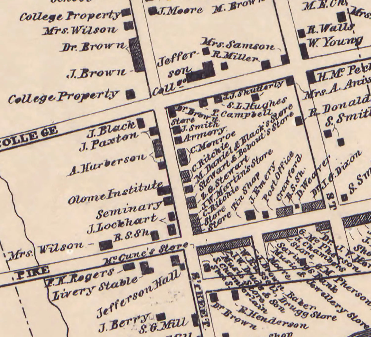 1861 Town Map of Cannonsburg Washington County Pennsylvania